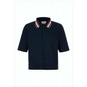 THOM BROWNE Cropped Blue Polo Shirt with Striped Accents